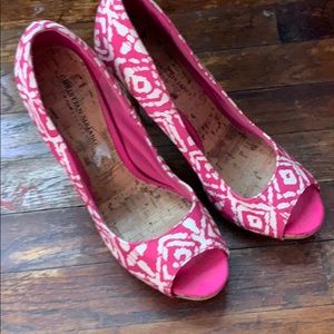 Pink & white cork screw heels